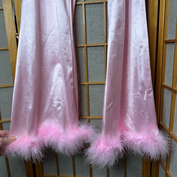 Pink Satin and Feather Trim Top & Pants Set - Picture 9 of 12